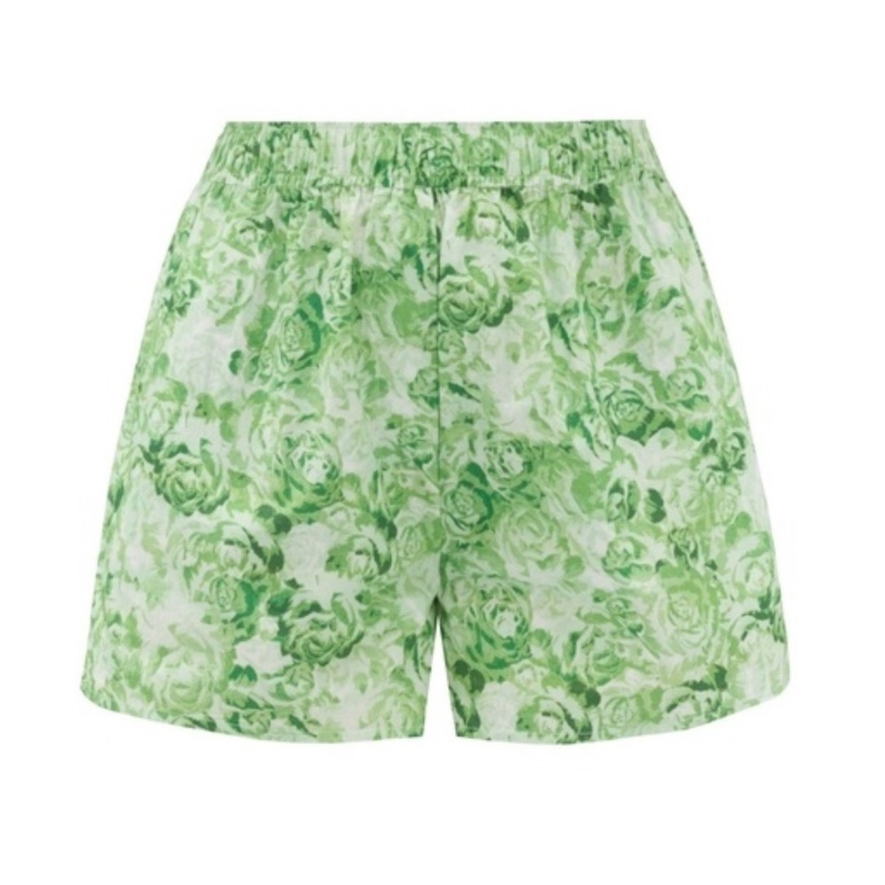 Ganni High Rise Green Poplin Cotton Short (Size 38)